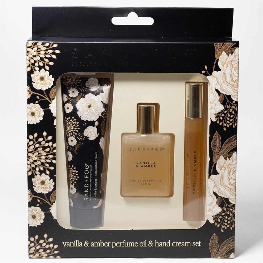 Sand + Fog Vanilla & Amber Perfume Oil & Hand Cream Set- gourmand, warm, cozy
